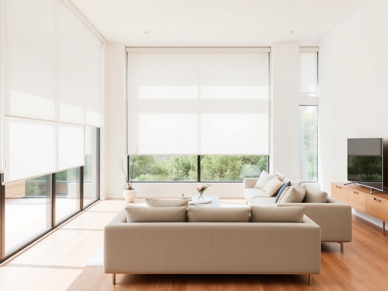 Roller blinds fitted inside a bright Brisbane window frame