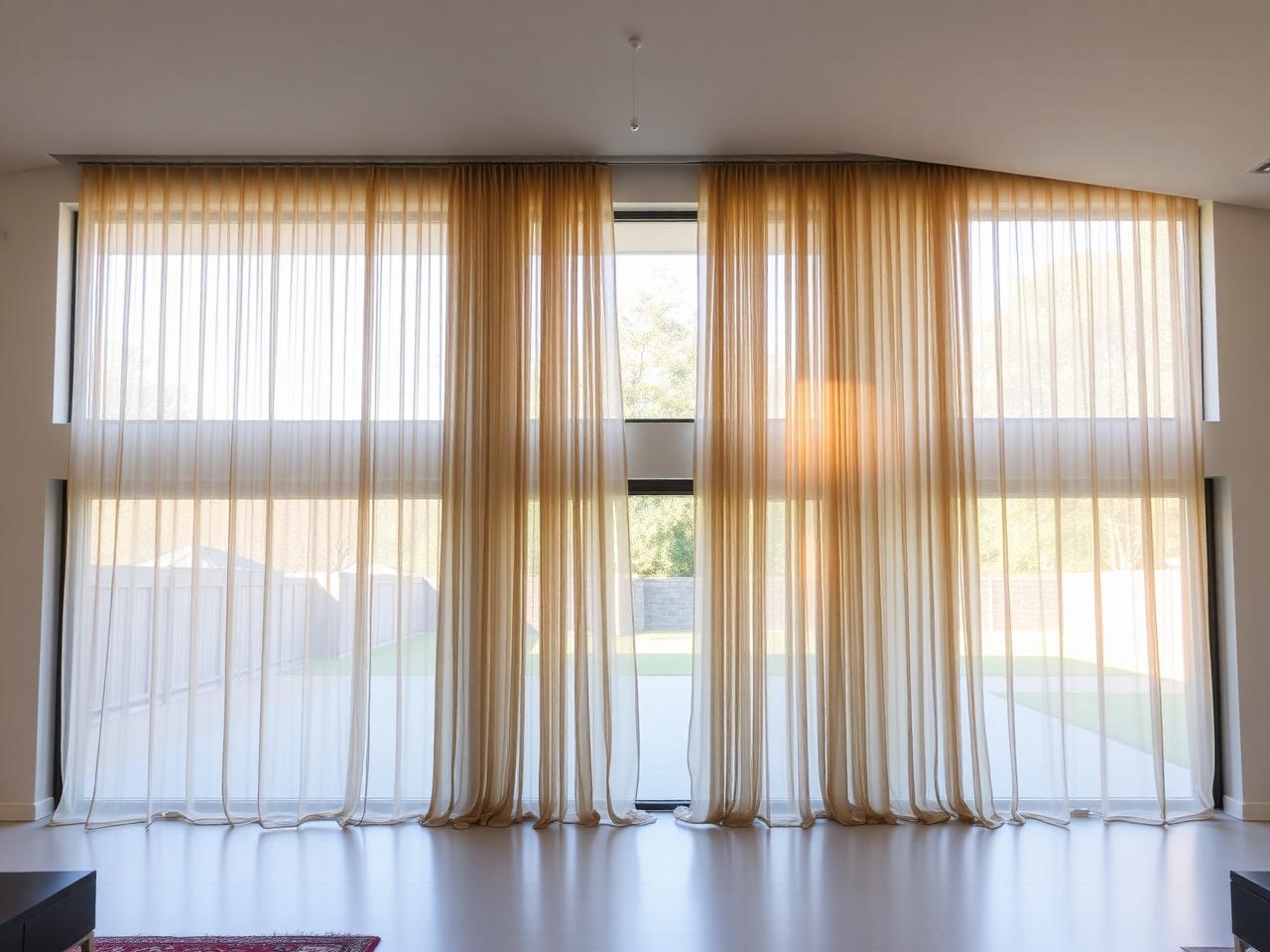 Motorised curtain track installed on a large void window