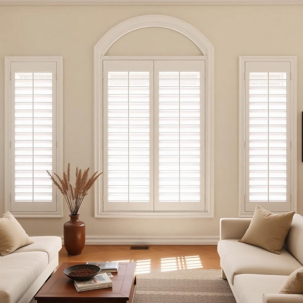 White plantation shutters covering a Brisbane window
