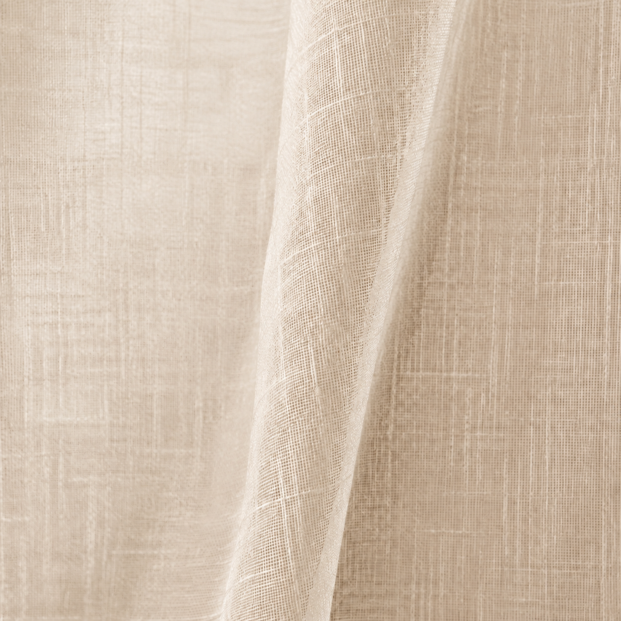 Close-up of a stone-toned woven curtain fabric