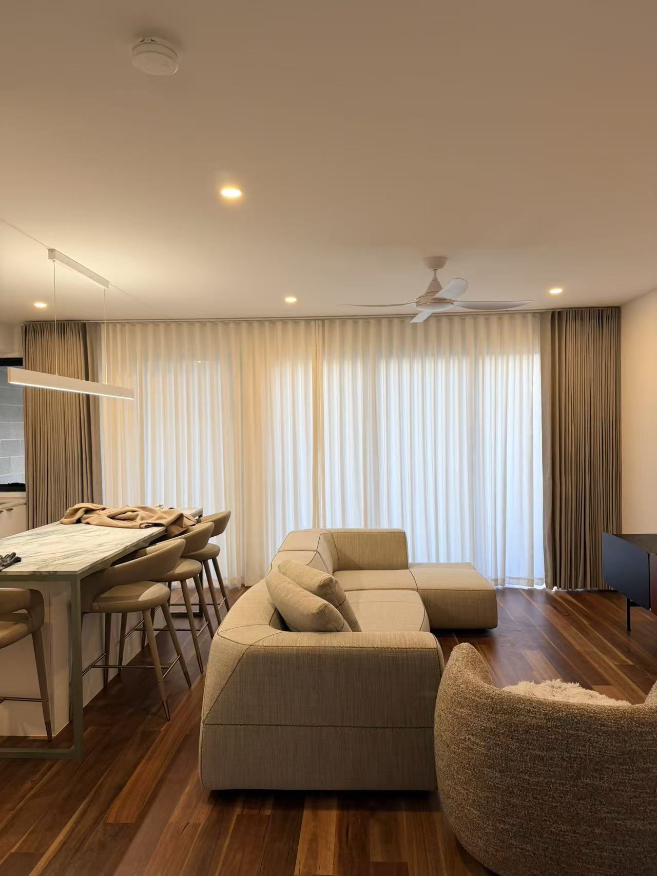 Linen look sheer curtains installed in Yeronga Brisbane