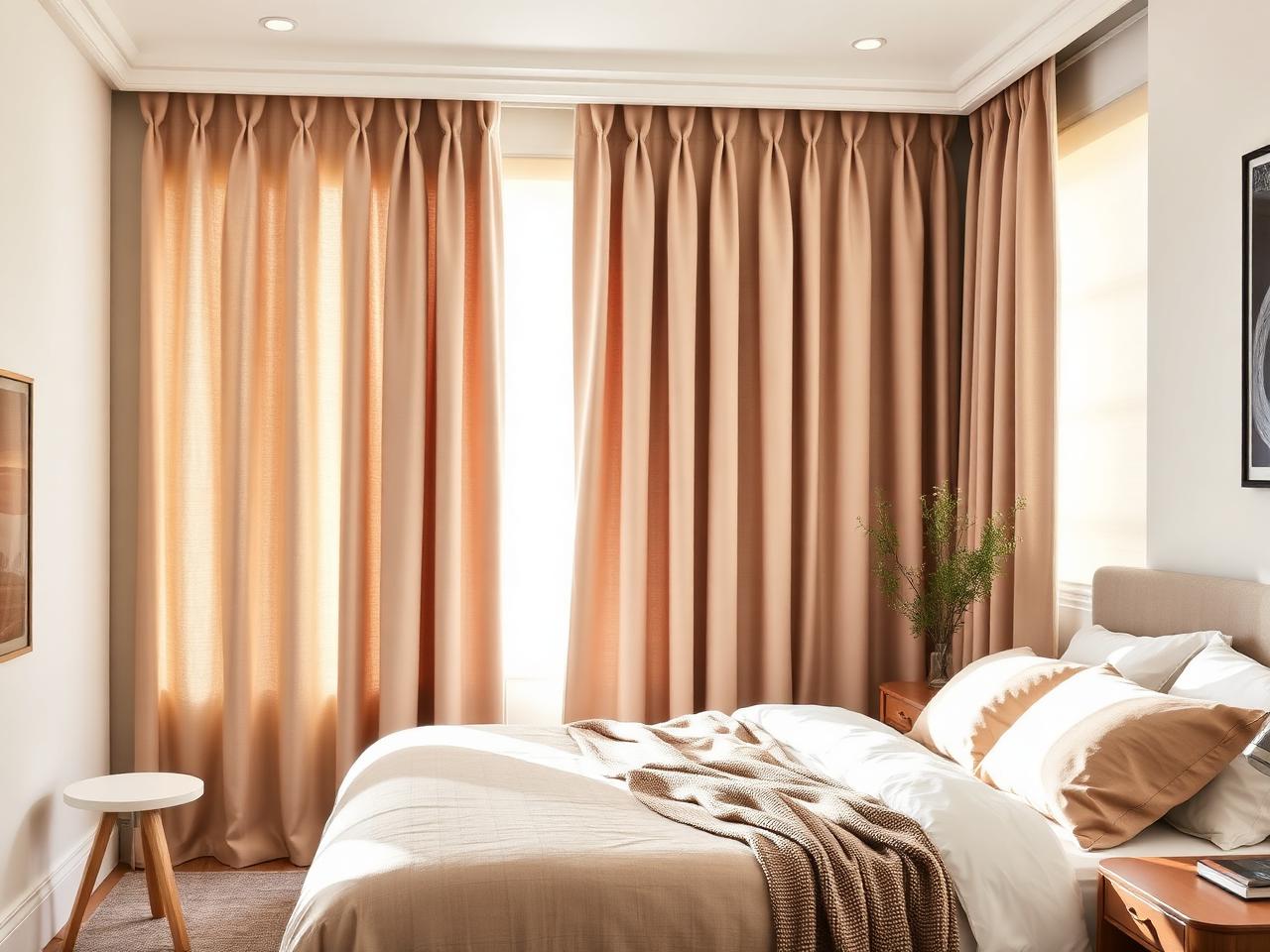 Shutters layered with blockout bedroom curtains